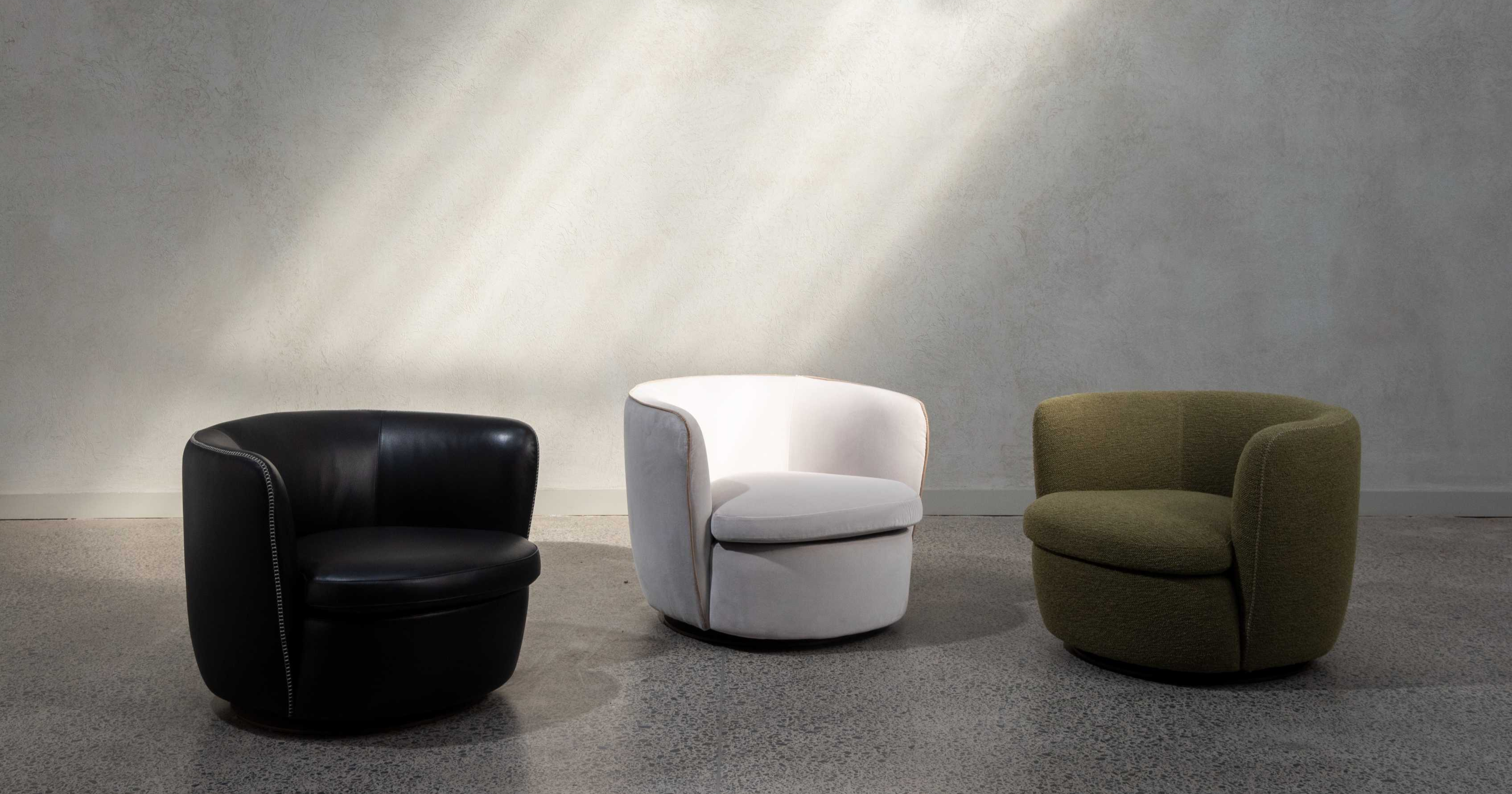 Set of 3 Bellagio lounge chairs in showroom