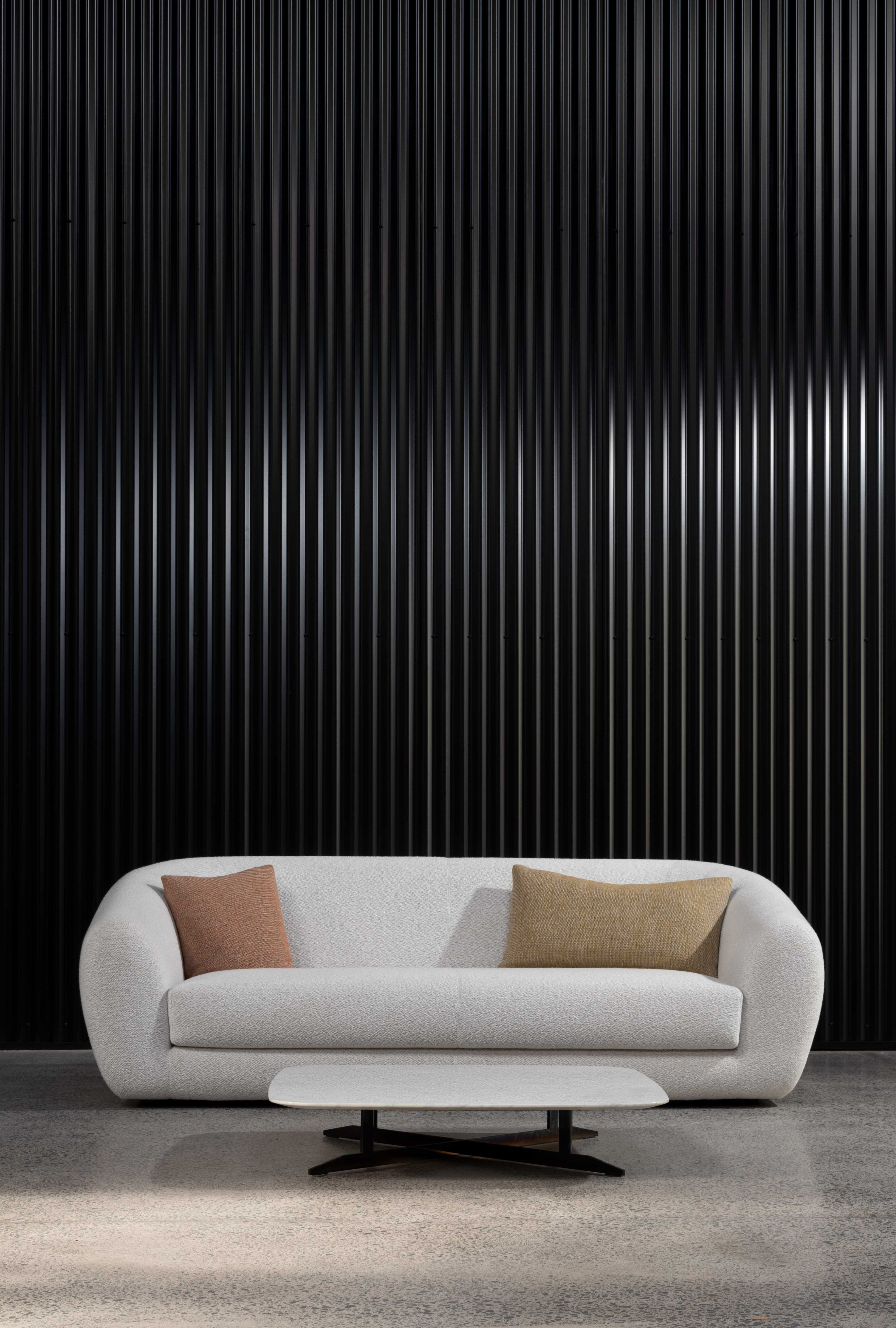 Pisa Plush 3 Seater in cream colour with marble top coffee table.