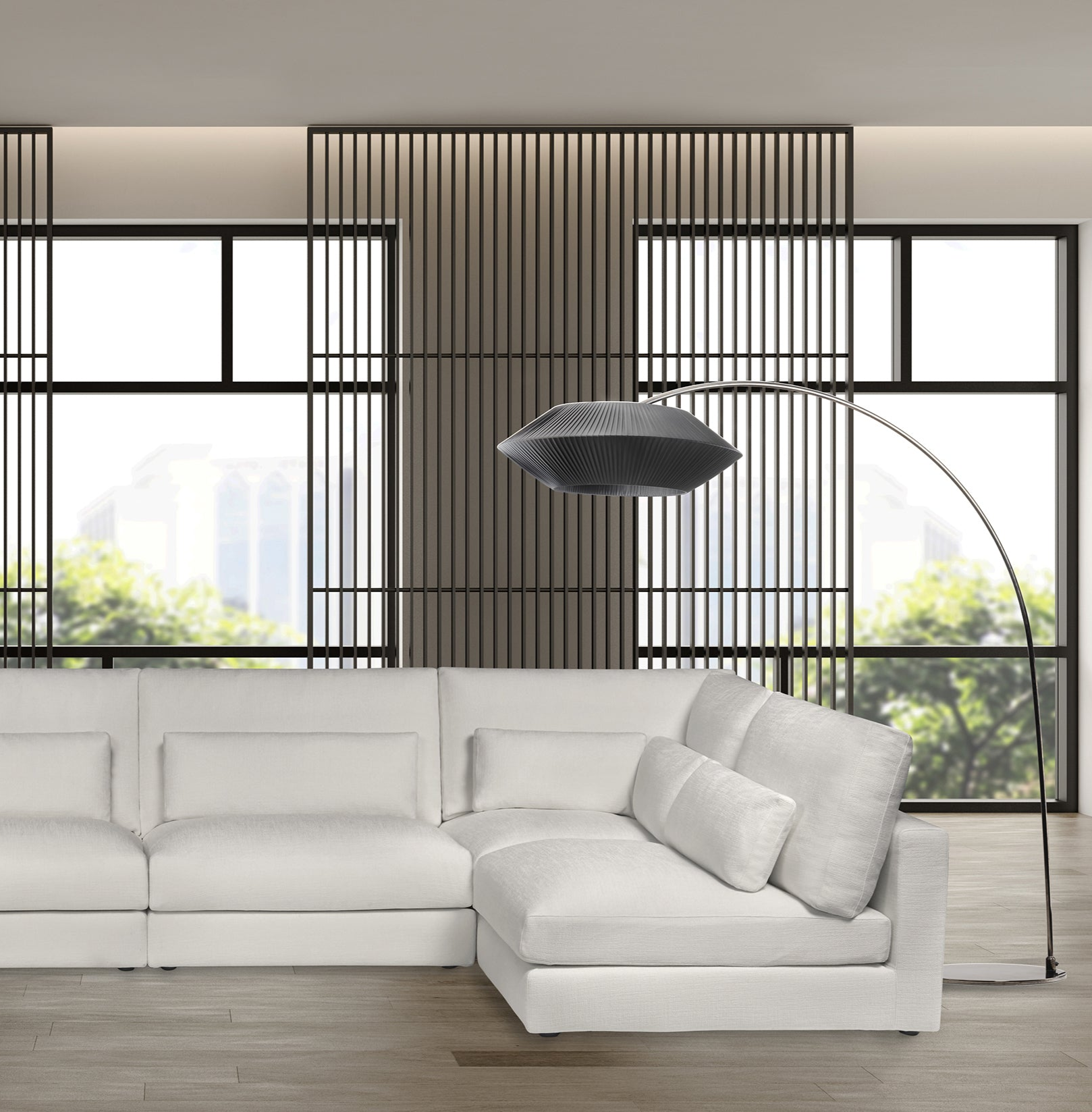 Portofino grande sofa in white with lamp.