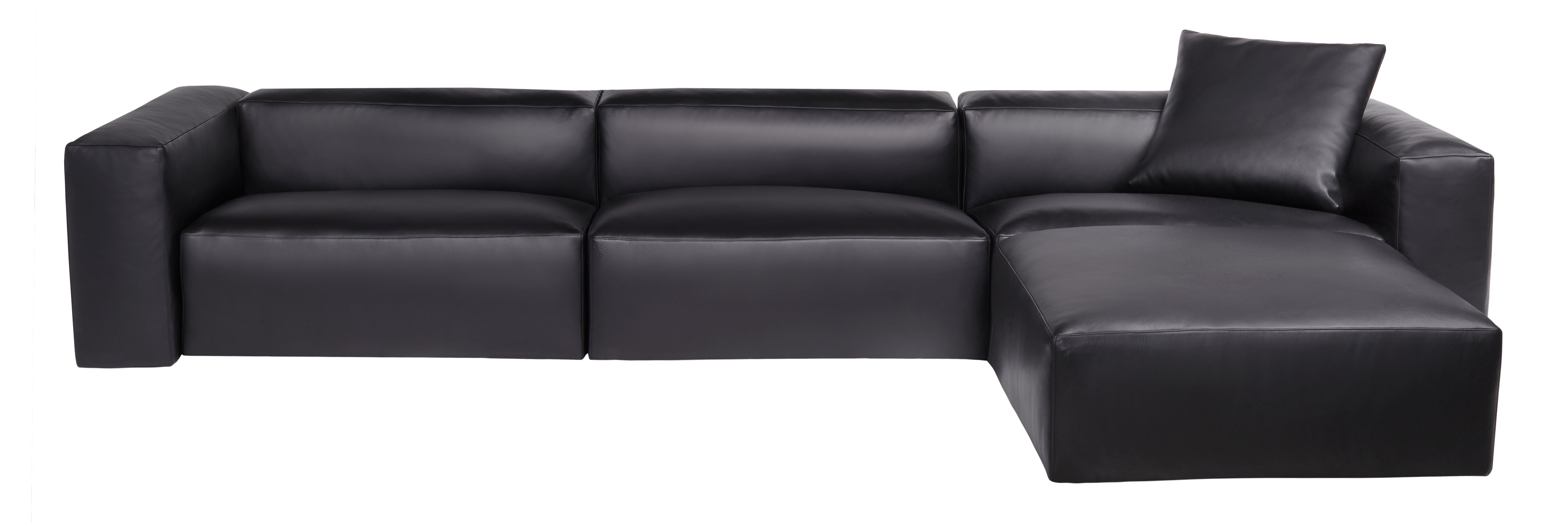 Aspettami leather modular furniture collection in black Kalahari leather. Front view.