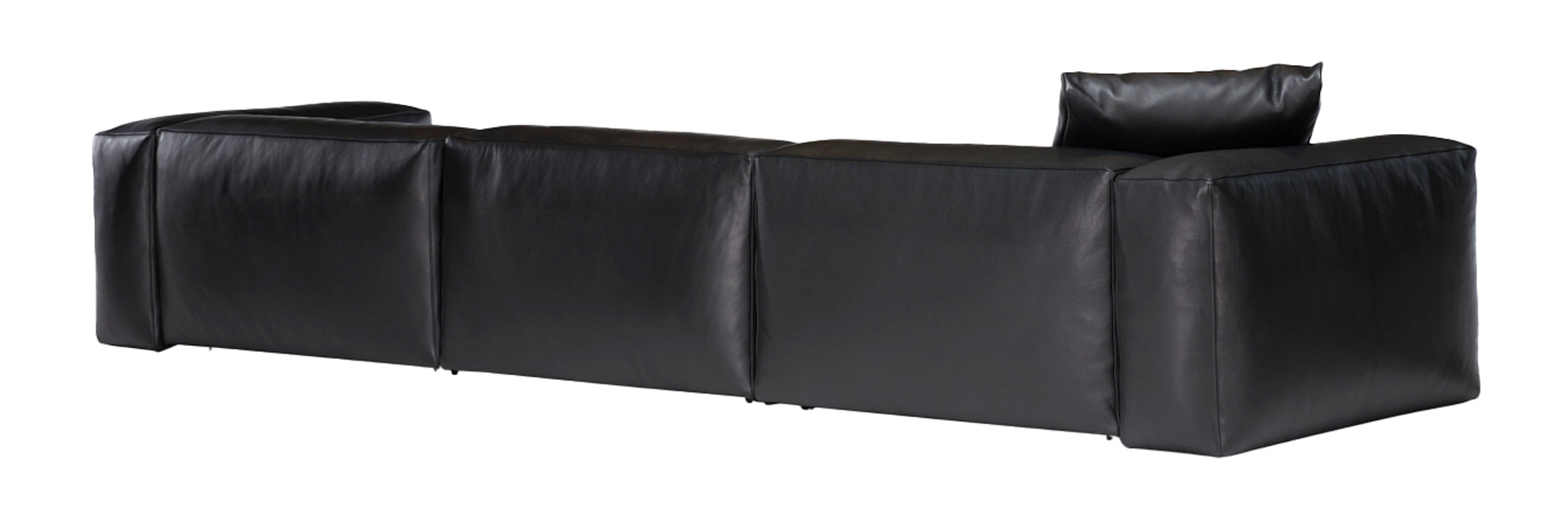 Aspettami luxury leather modular furniture collection in black Kalahari leather. Rear vew.