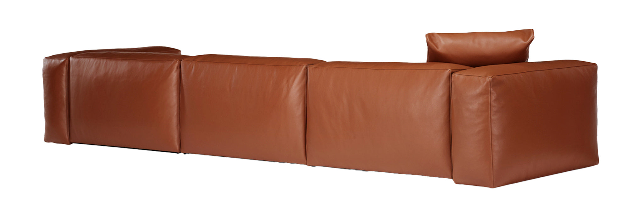 Aspettami luxury leather modular furniture in oak colour. Rear view.