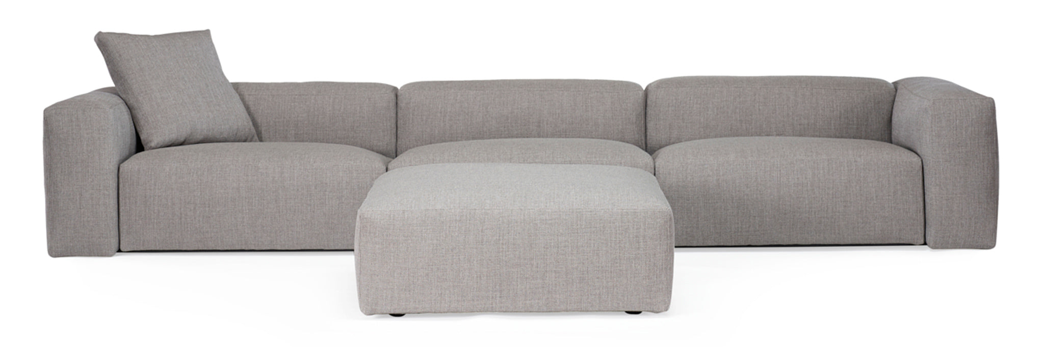 Aspettami modular furniture collection in fog colour. Front view.