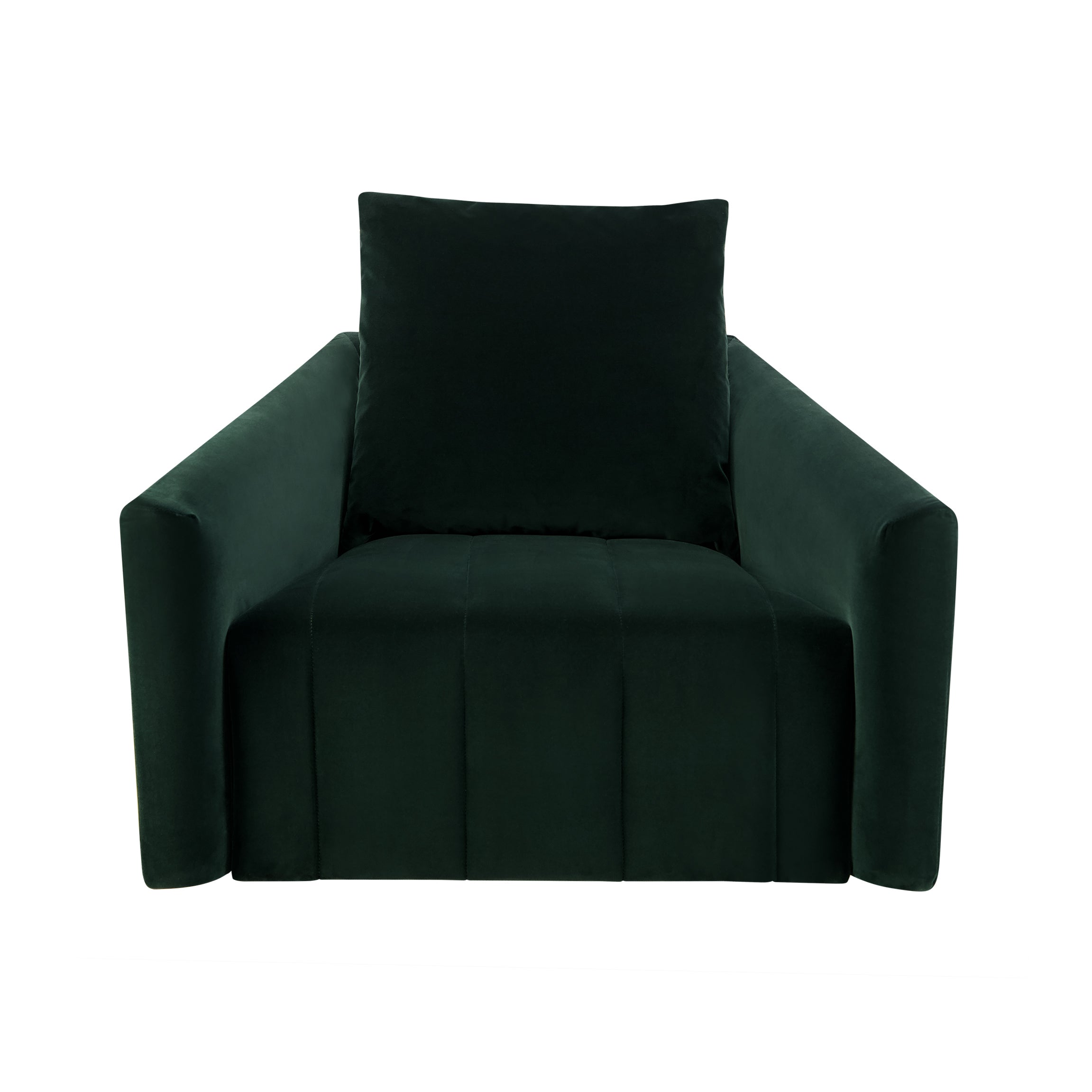 Belladonna velvet swivel armchair in dark green (70). Front view.
