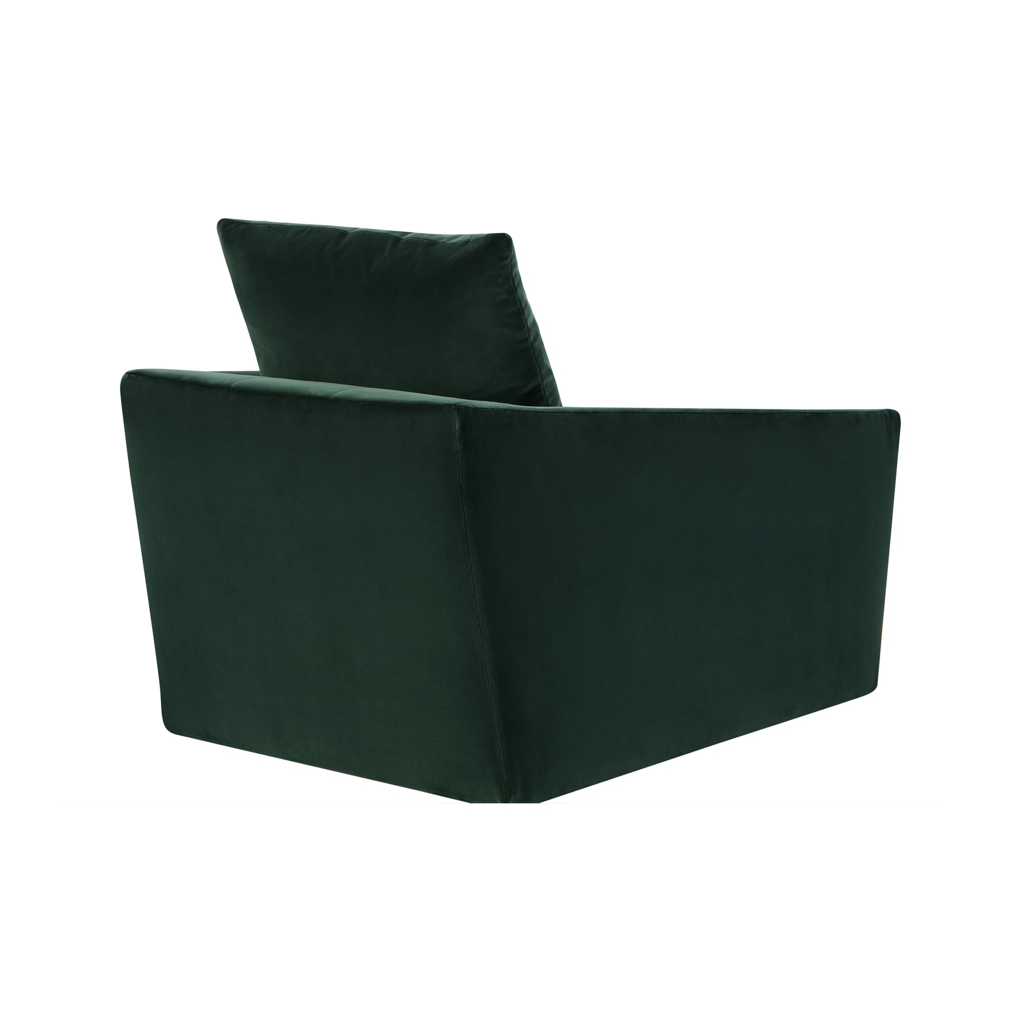 Belladonna velvet swivel armchair in dark green (70). Rear view.