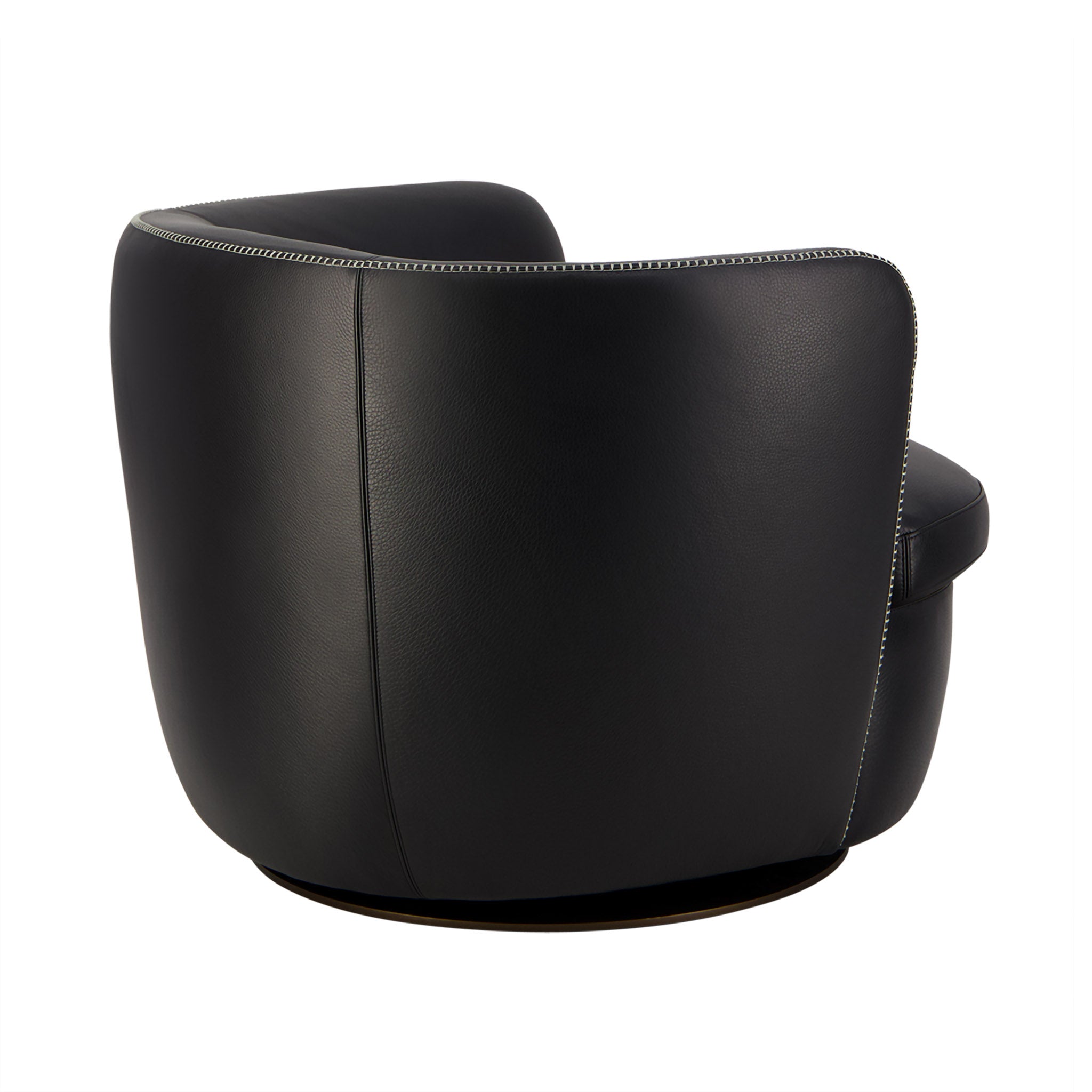 Bellagio leather swivel lounge chair in black. Rear view.