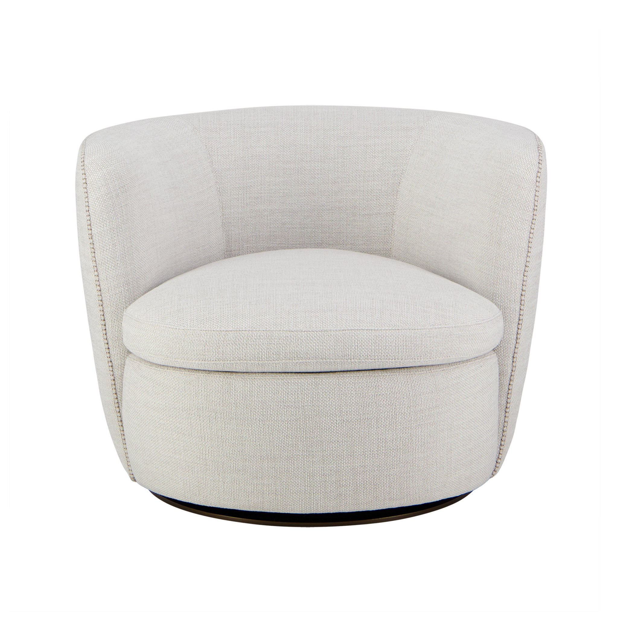 Bellagio swivel lounge chair in Barbat cream fabric. Front view.