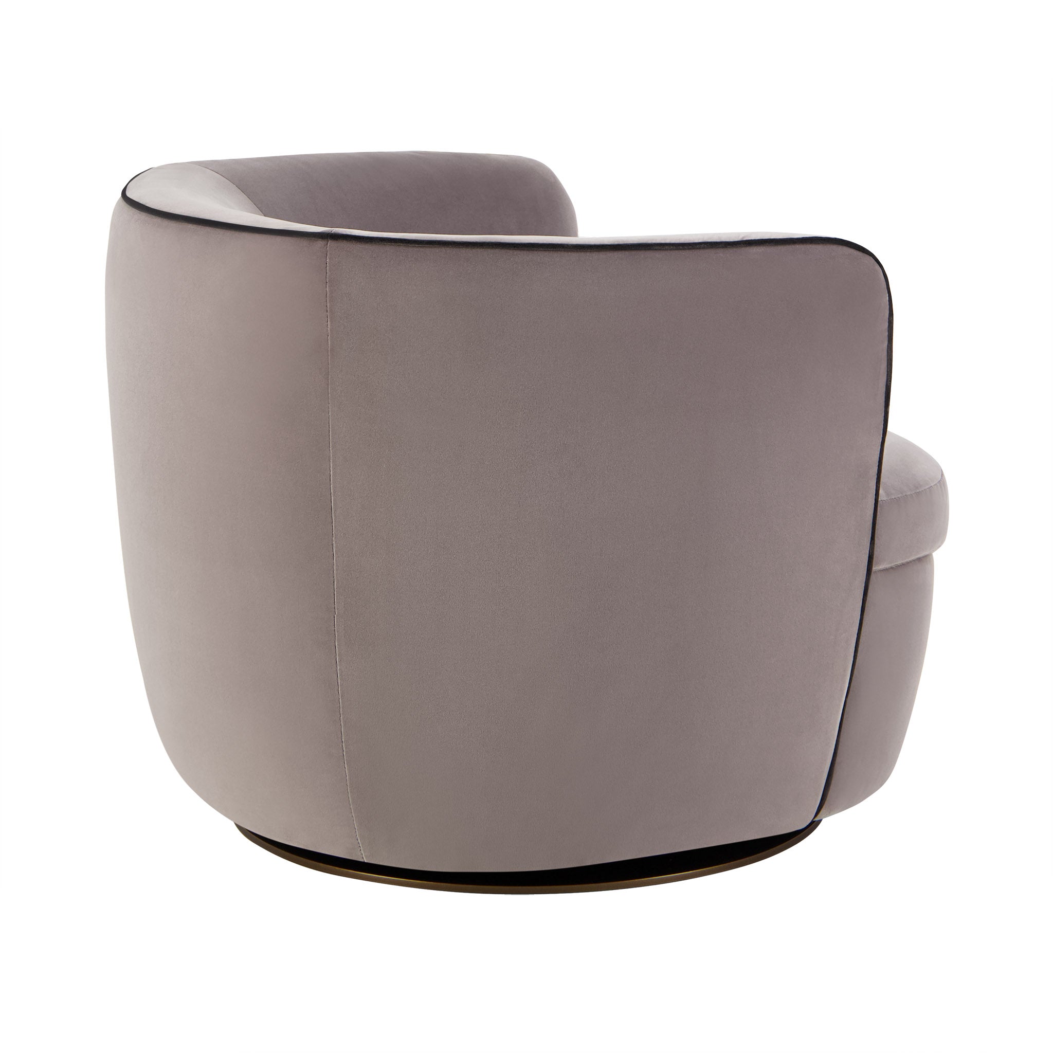 Bellagio swivel lounge chair in grey velvet. Rear view.