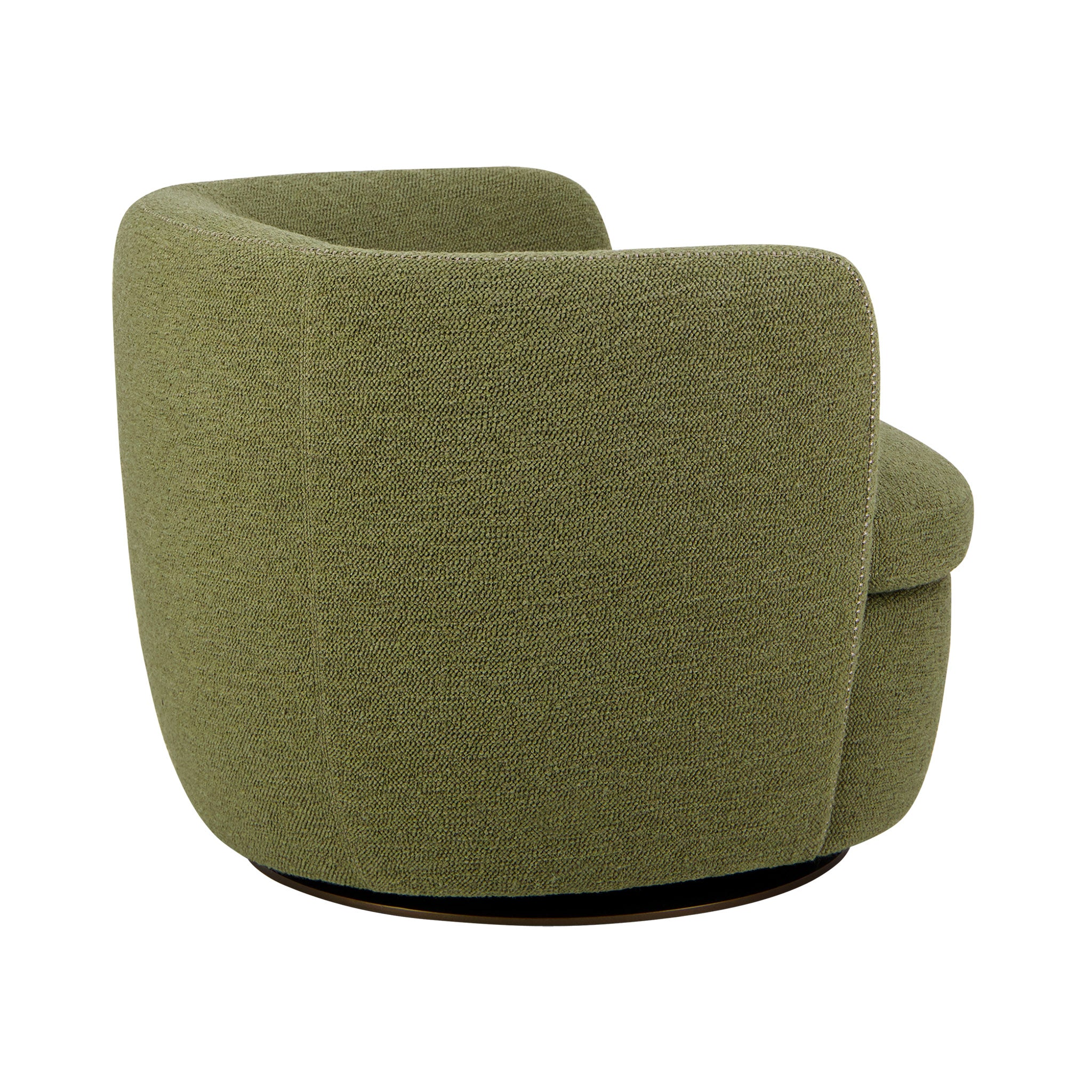 Bellagio swivel lounge chair in Perseide 18 Olive Green colour. Rear view.