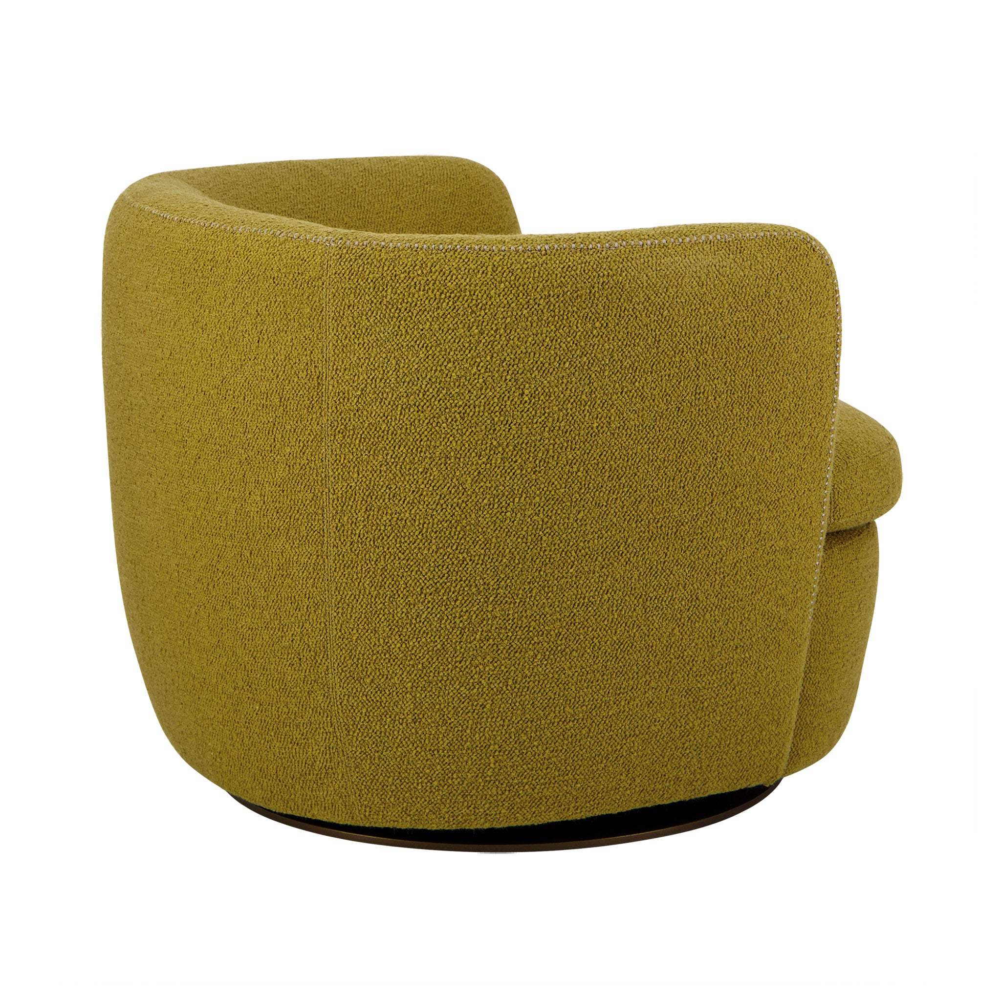 Bellagio swivel lounge chair in Perseide 6 Mustard. Rear view.
