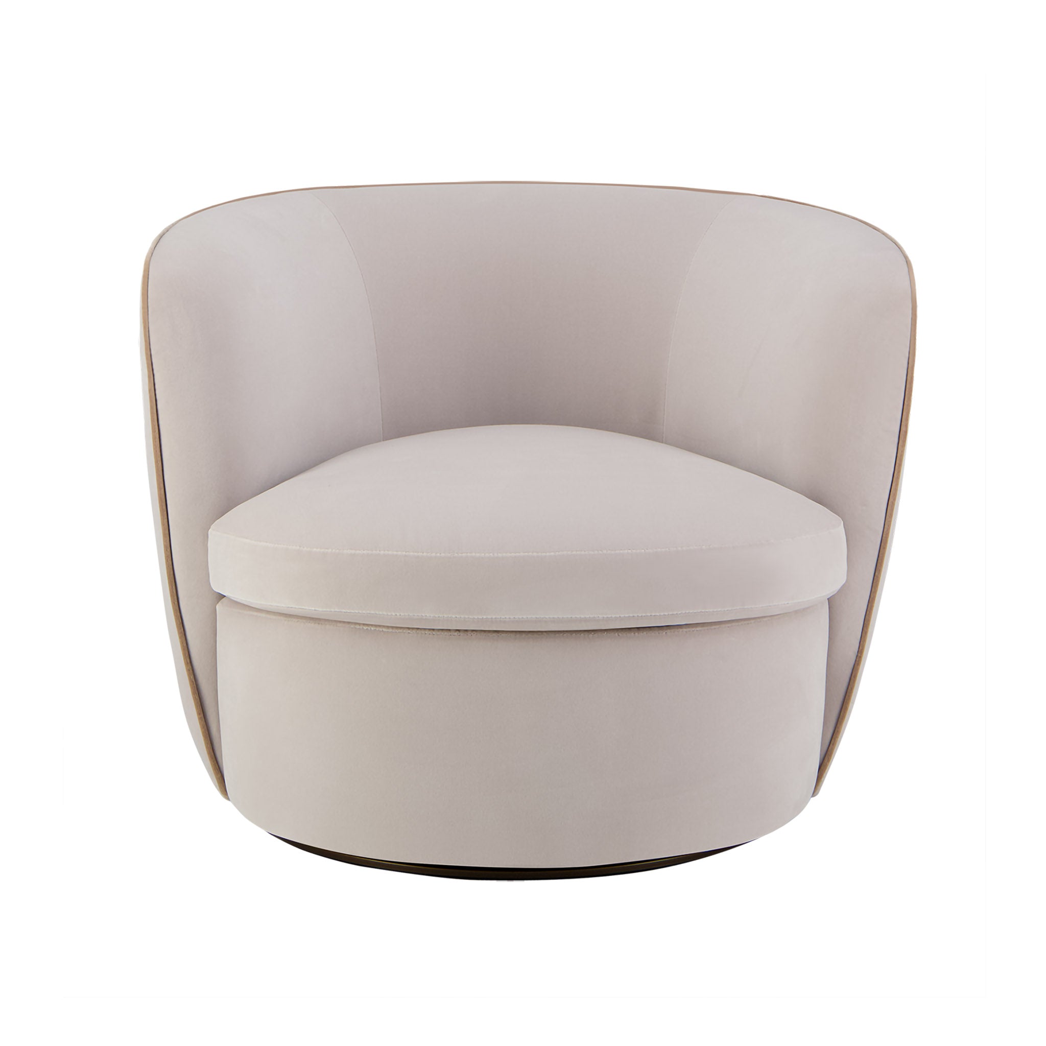 Bellagio swivel lounge chair in cream velvet. Front view.