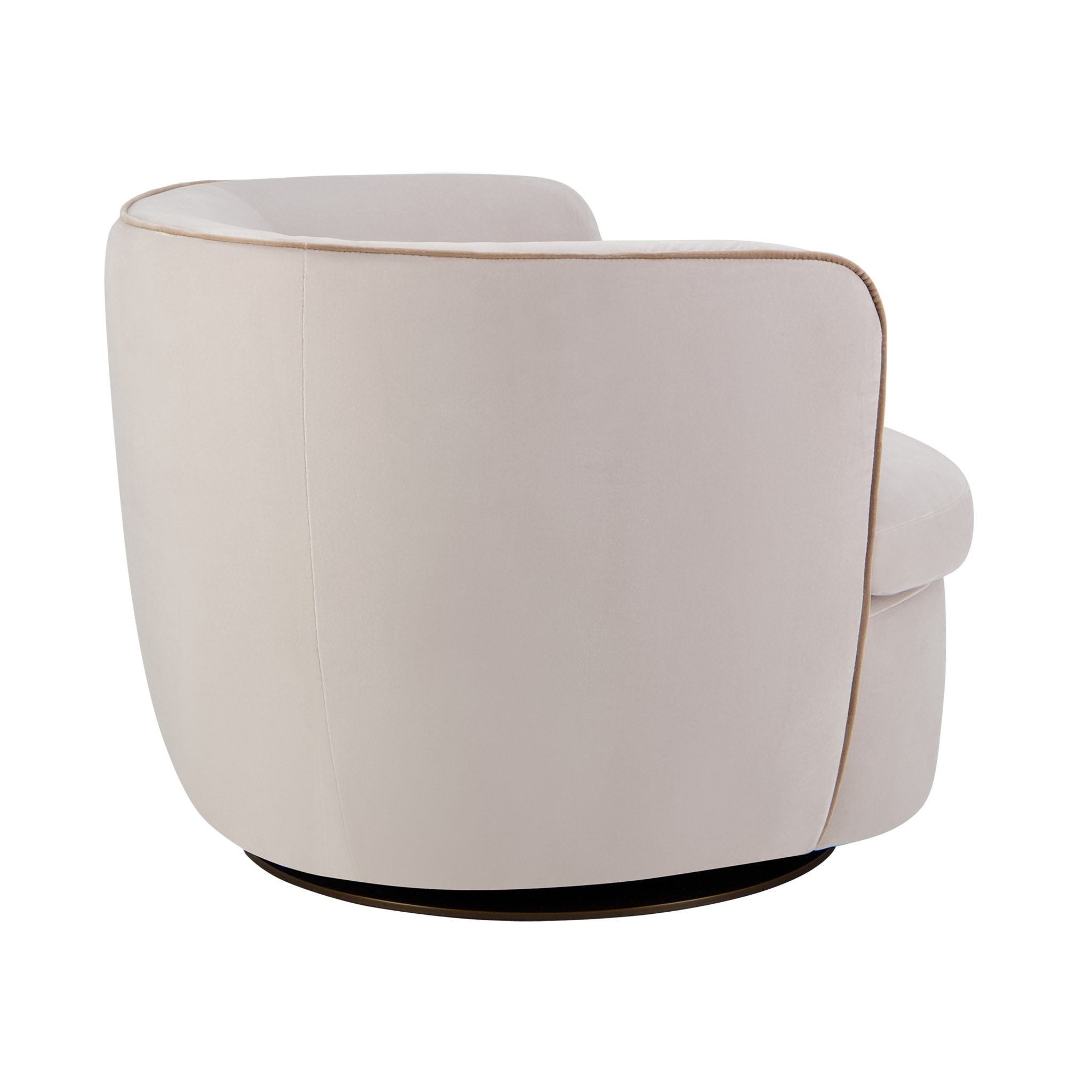 Bellagio swivel lounge chair in velvet cream. Rear view.