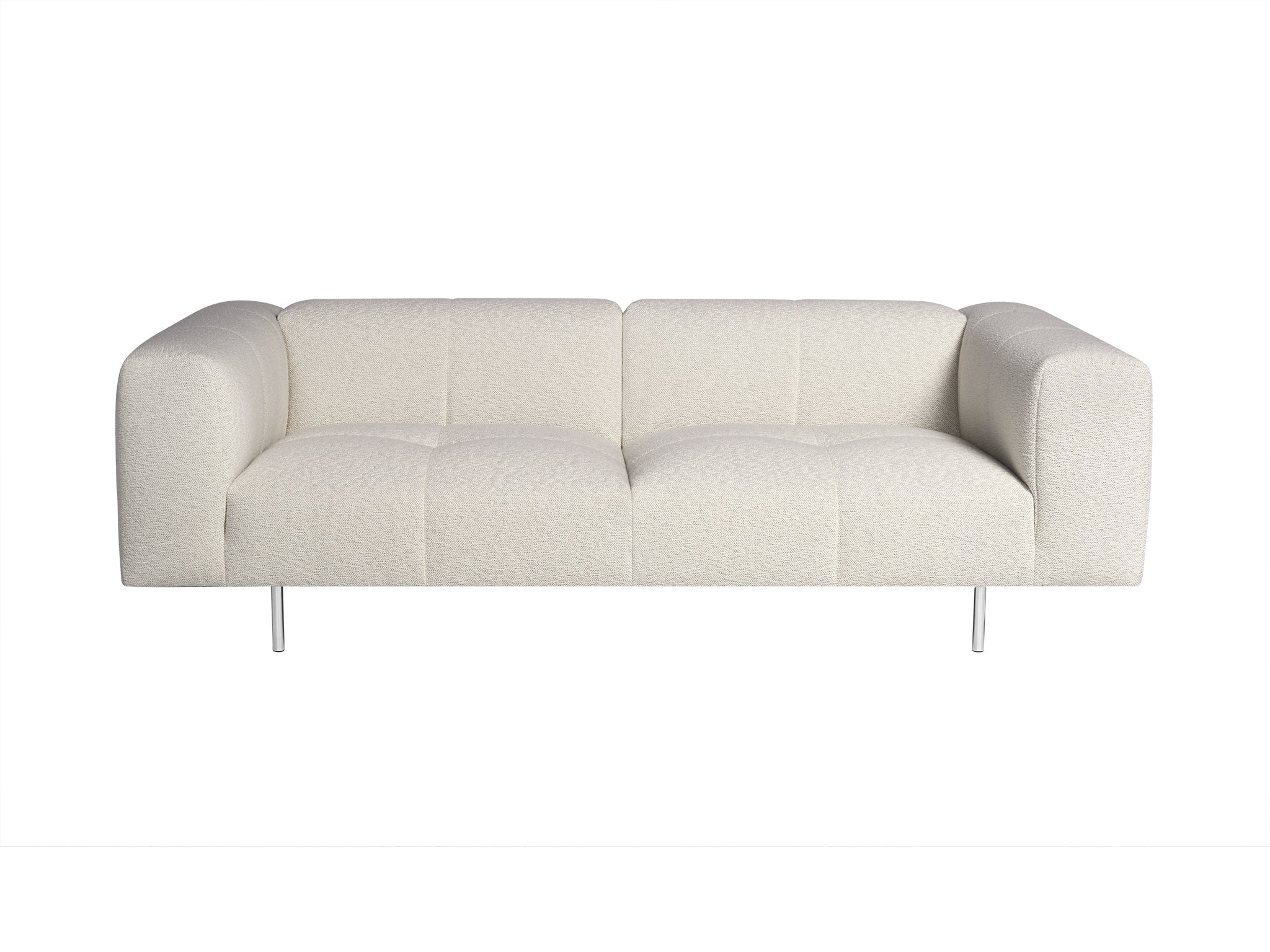 Milano plush sofa 220 cm width in cream colour. Front view.