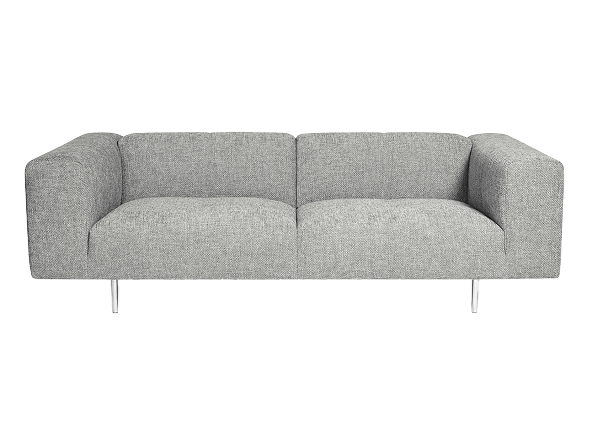 Milano plush sofa-220 cm width in light grey colour. Front view.