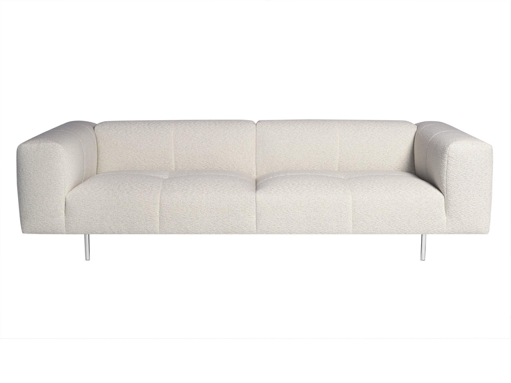 Milano plush sofa 250 cm width in cream colour. Front view.