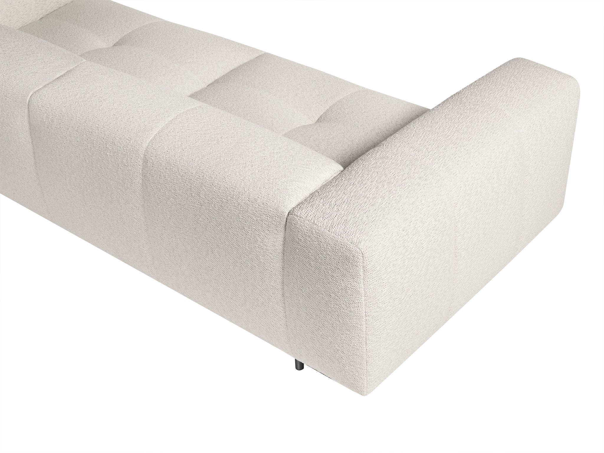 Milano plush sofa 250 cm width in cream colour. Rear top view.