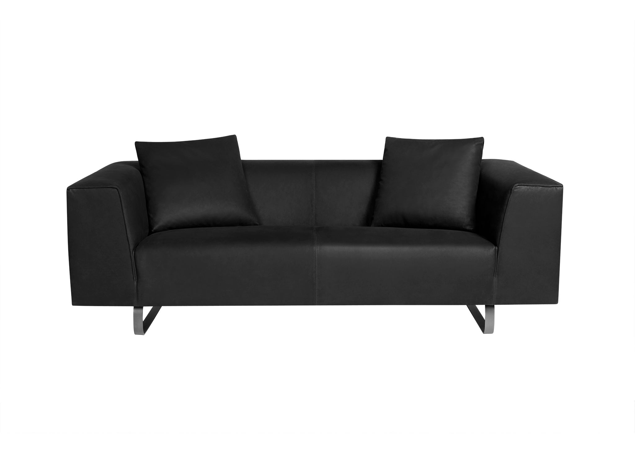 Modena Kalahari leather sofa in black. Front view.