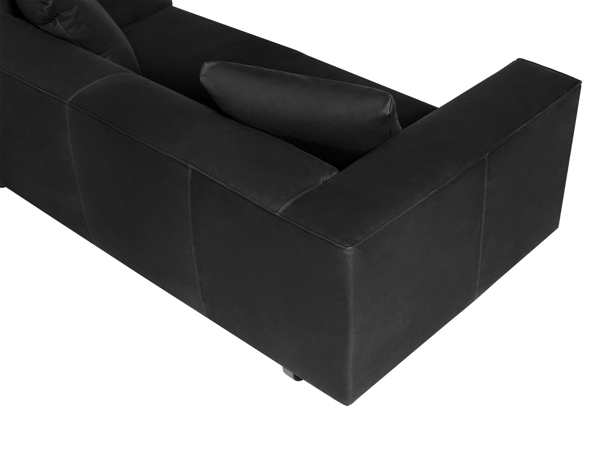 Modena Kalahari leather sofa in black. Rear top view.