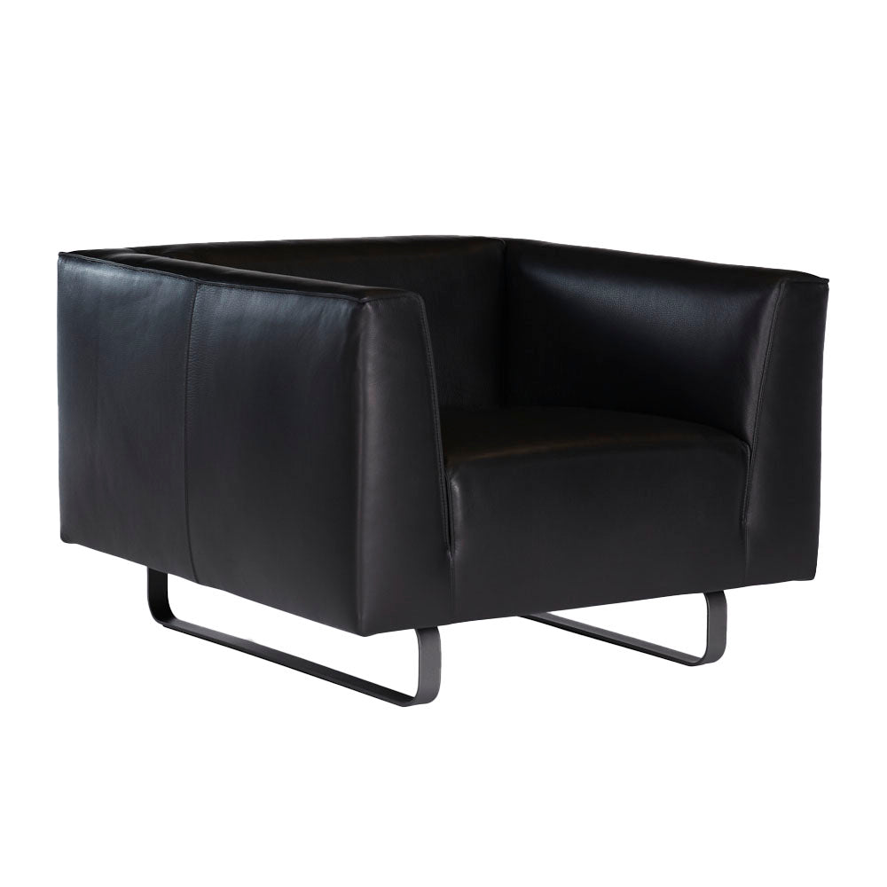 Modena luxury leather armchair in black. Front angle view.