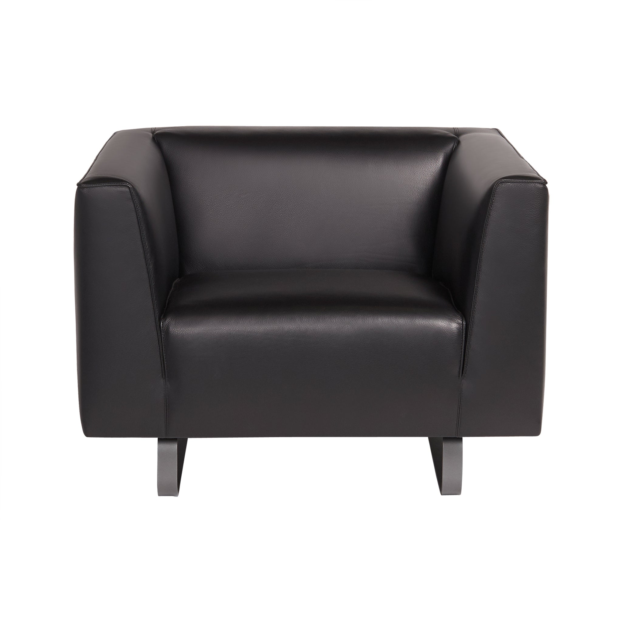 Modena luxury leather armchair in black. Front view.