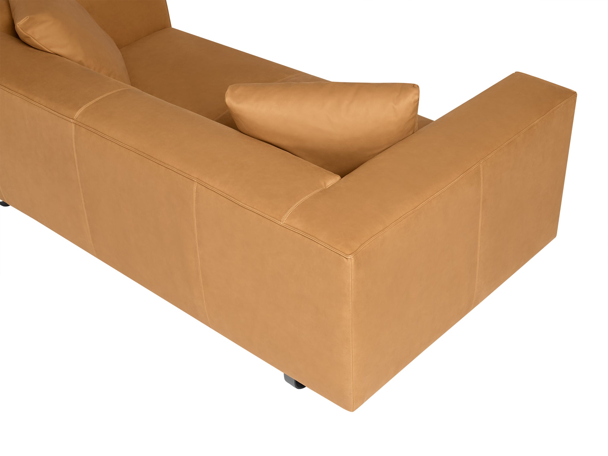 Modena luxury leather sofa in tan colour. Rear top view.