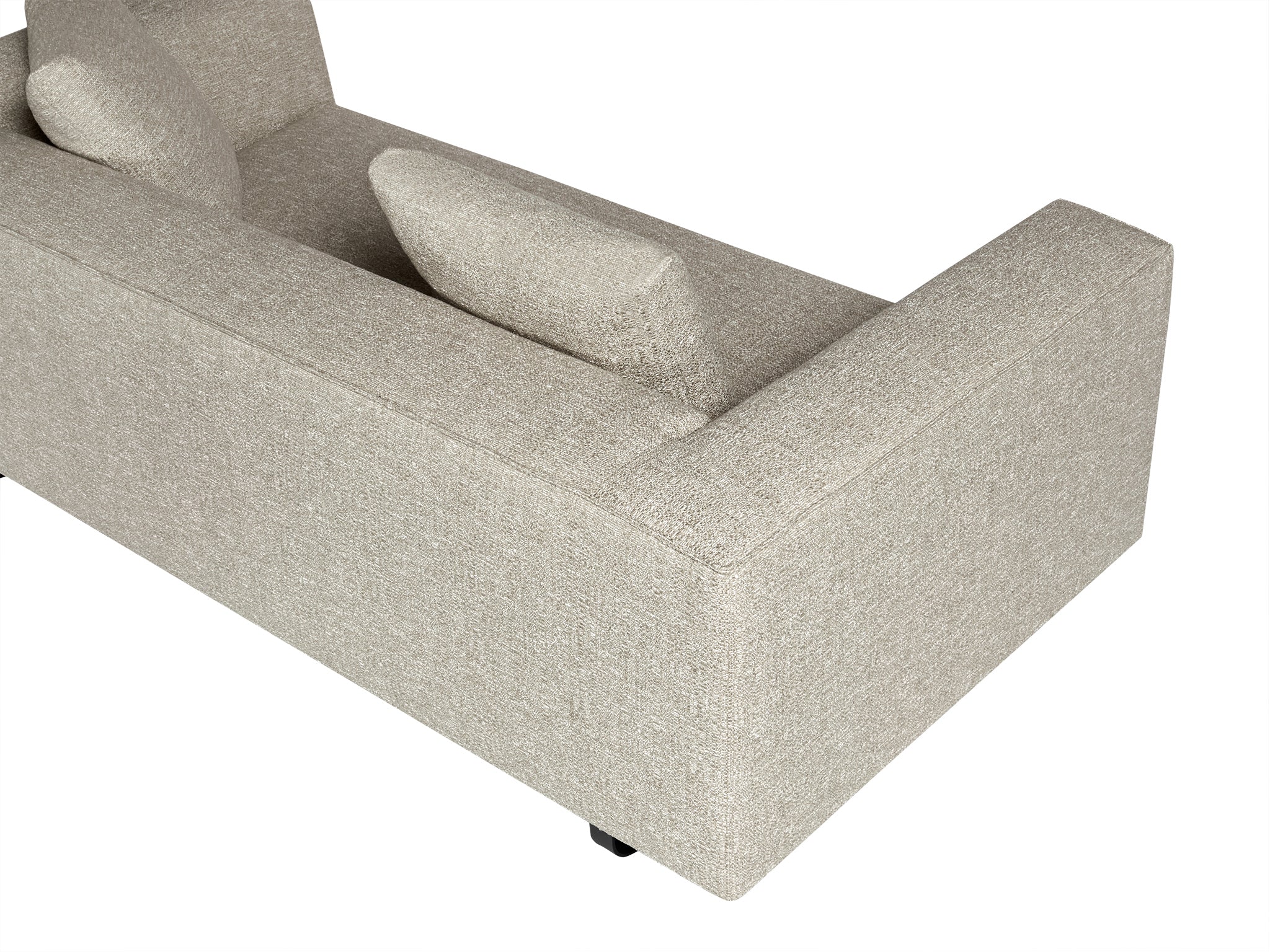 Modena sofa with gesso chalk coloured tone fabric. Rear top view.