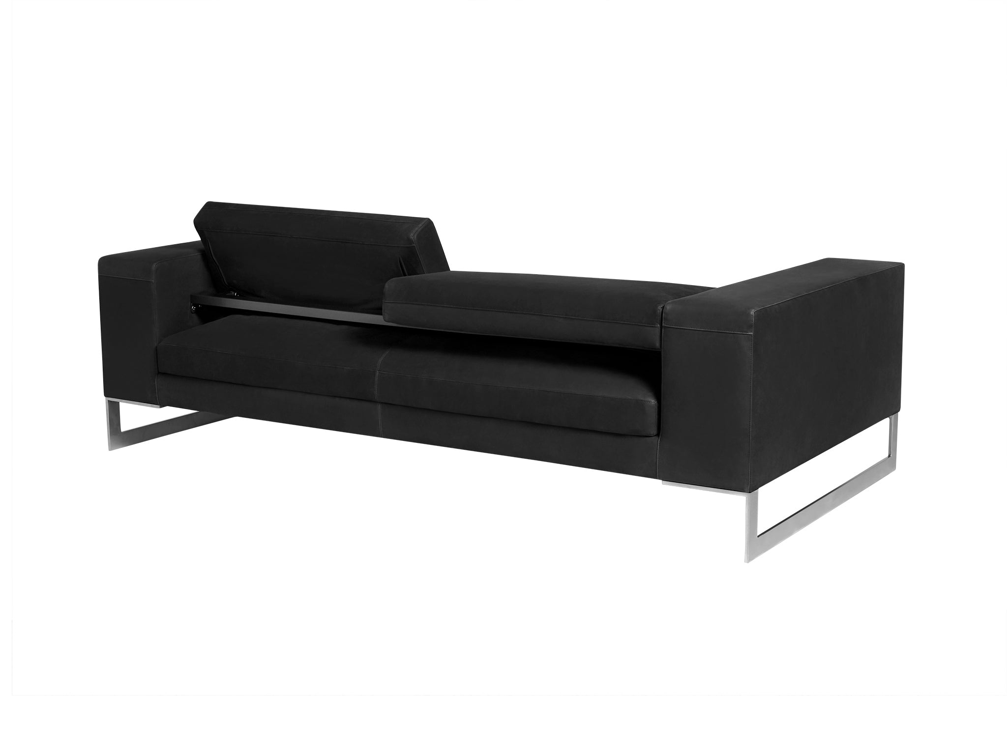 Perfect Day luxury Kalahari leather recliner sofa in black. Reclined in rear view.