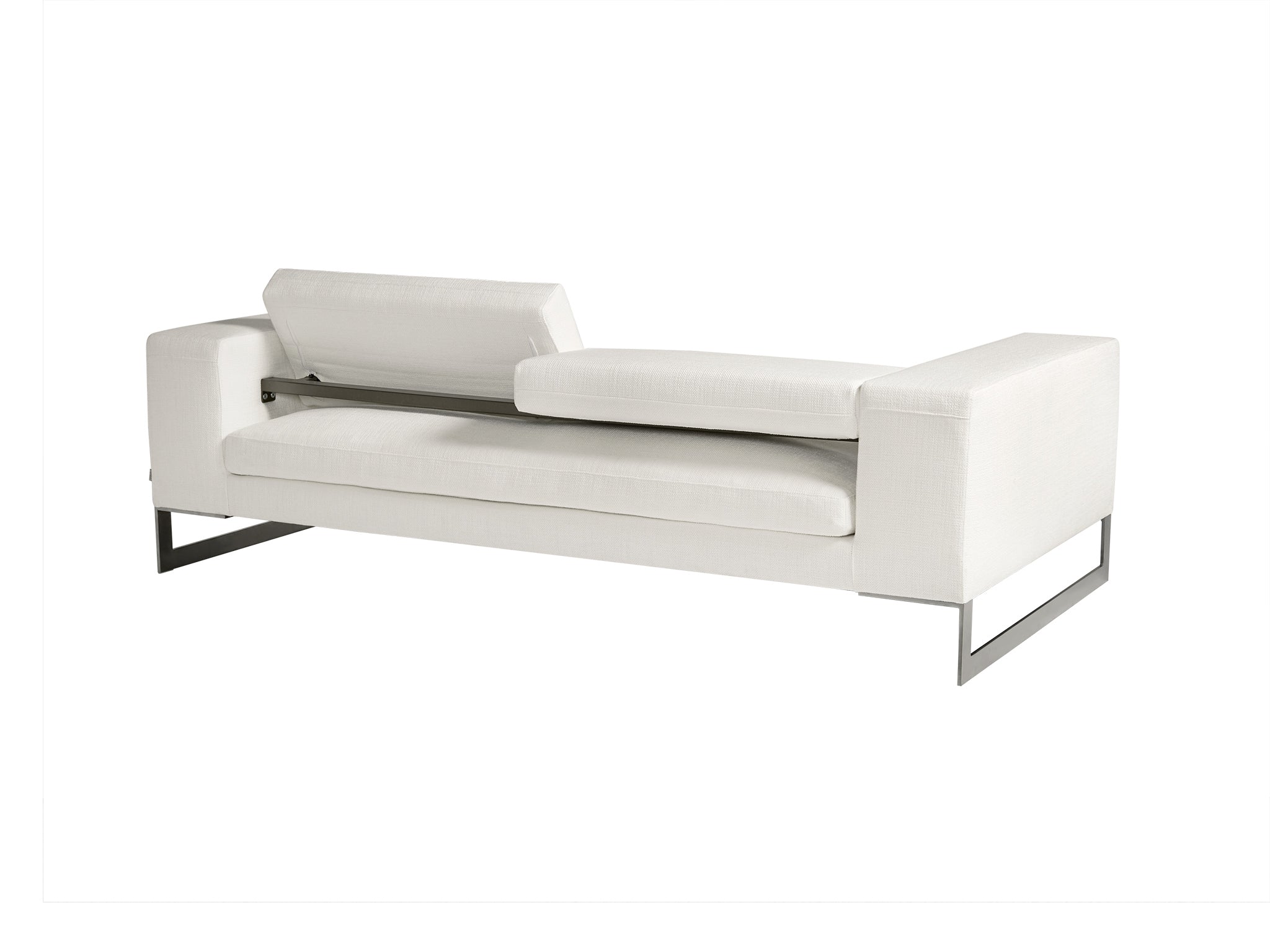 Perfect Day Recliner Sofa in crystal white colour. Reclined rear view.