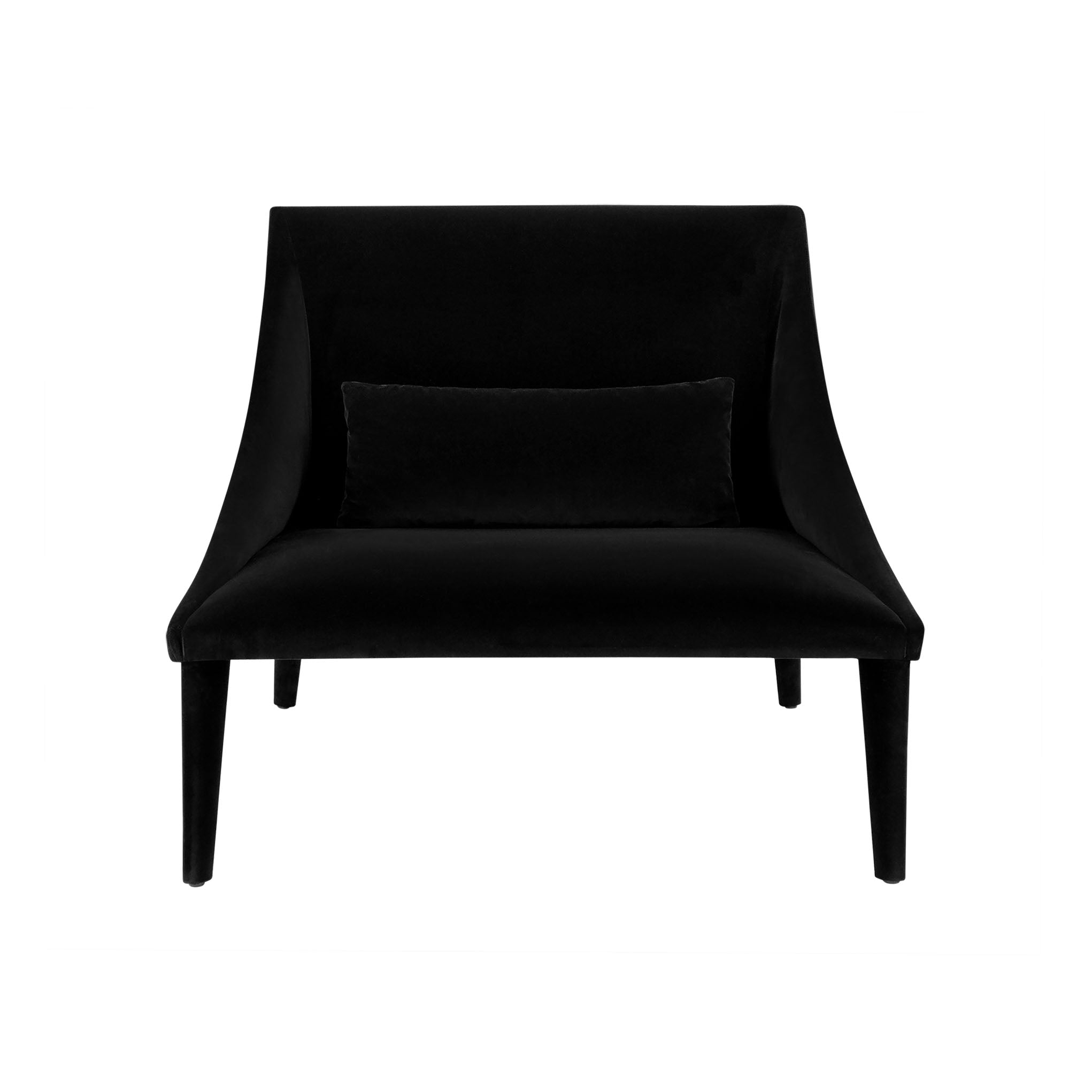 Petalo lounge chair in black velvet. Front view.