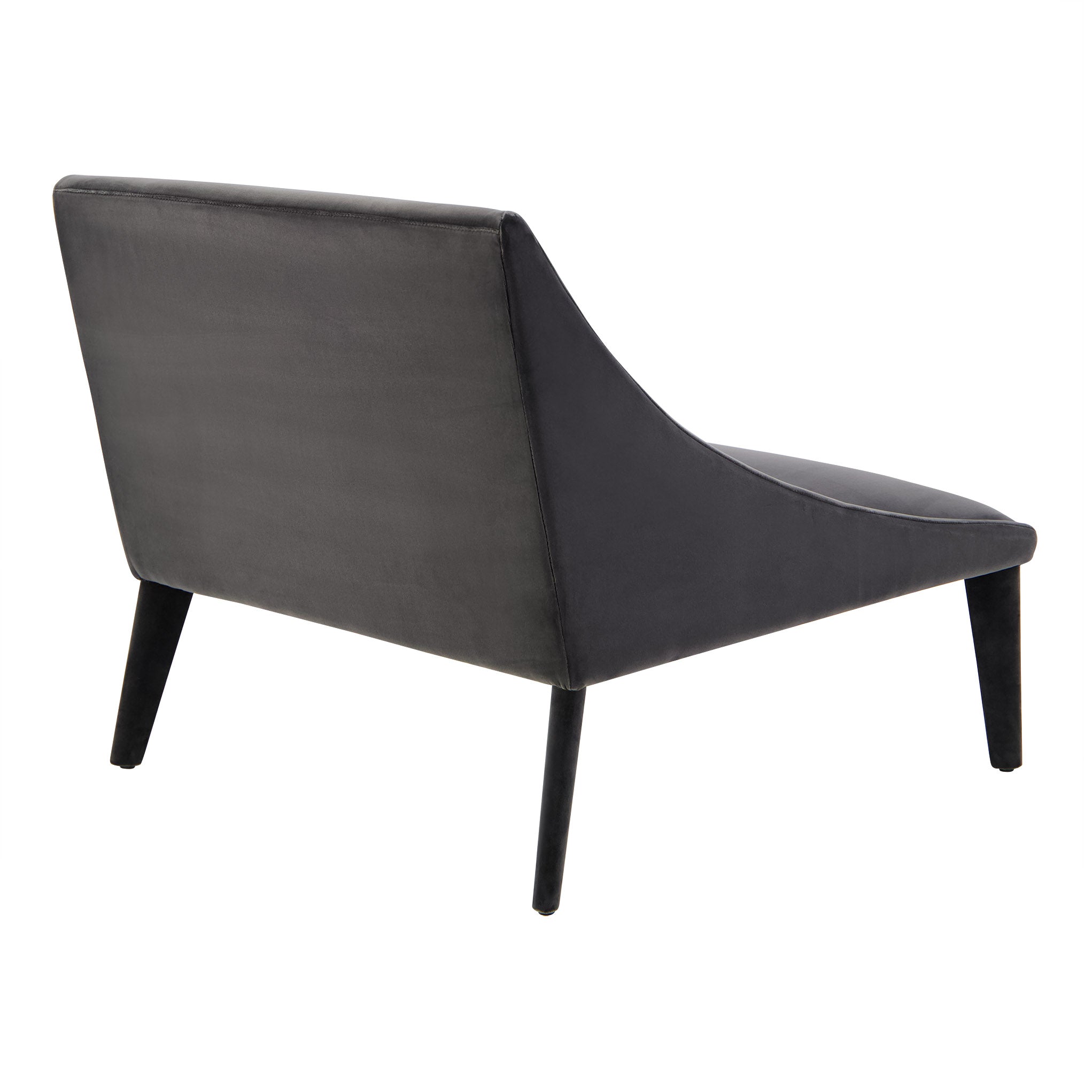 Petalo lounge chair in dark grey velvet. Rear view.