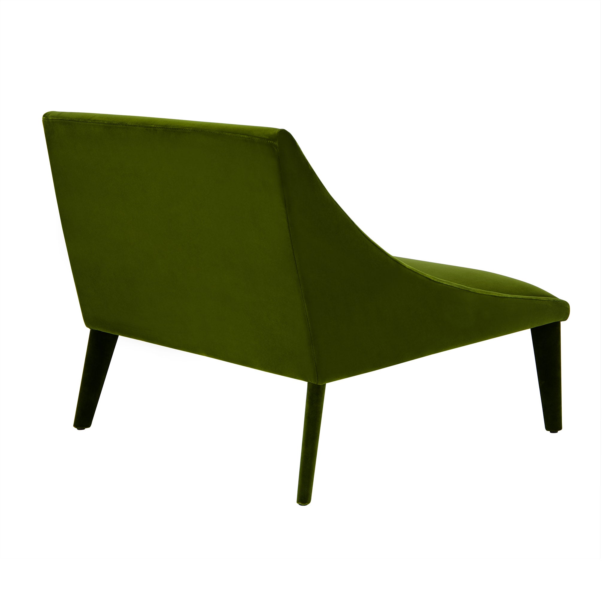 Petalo Italian lounge chair in green velvet. Rear view.