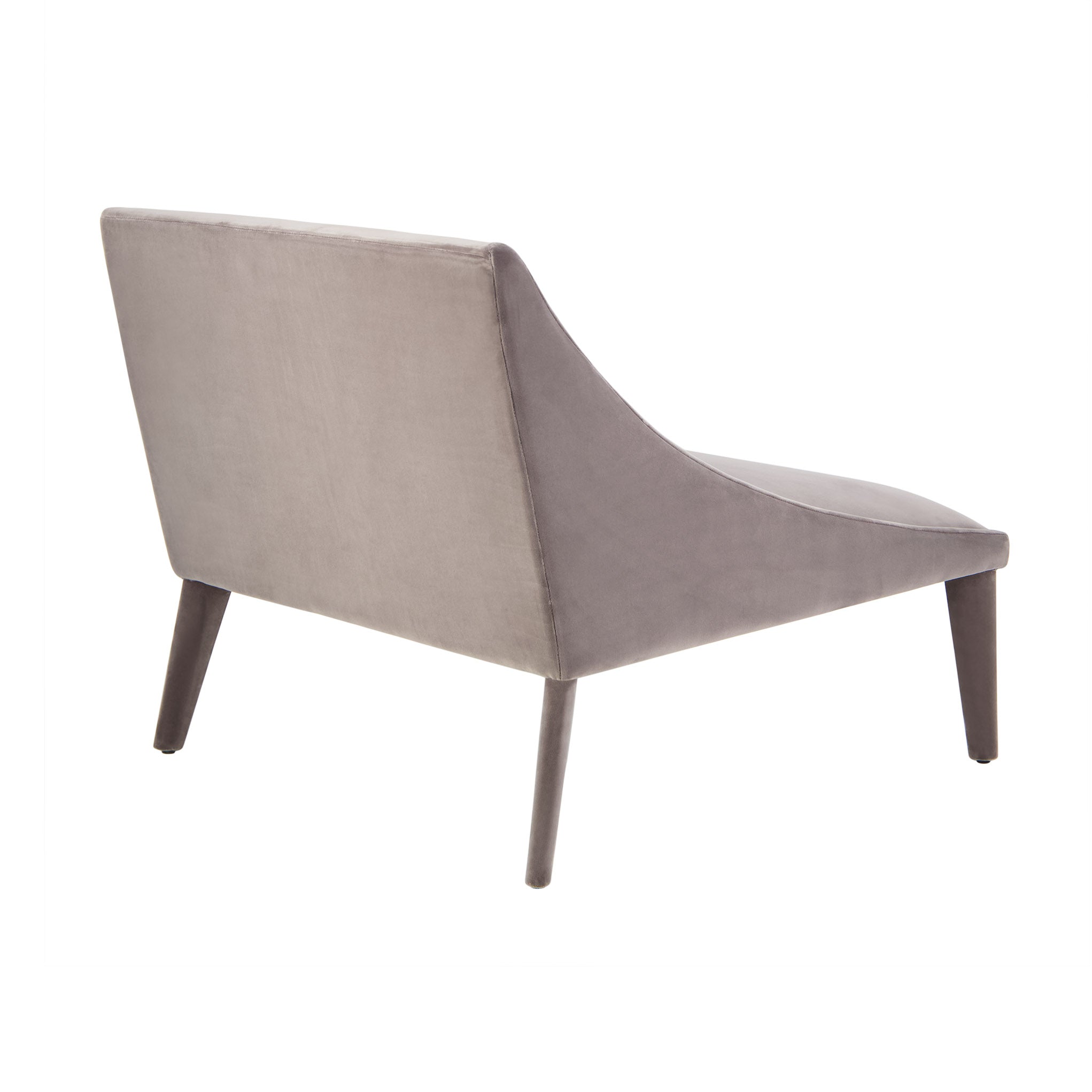 Petalo Italian lounge chair in grey velvet. Rear view.