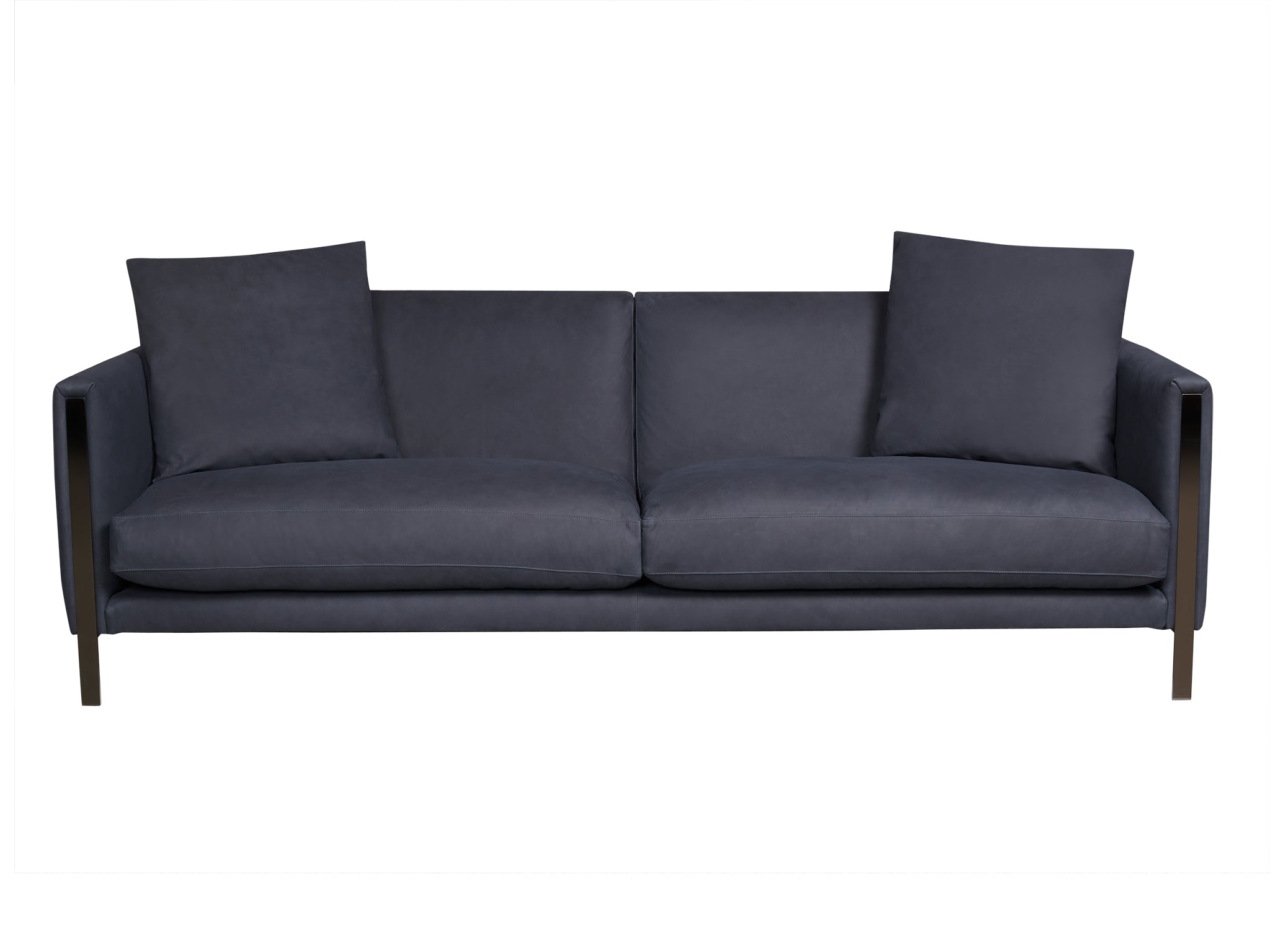 Prezioso leather sofa in blue. Front view.