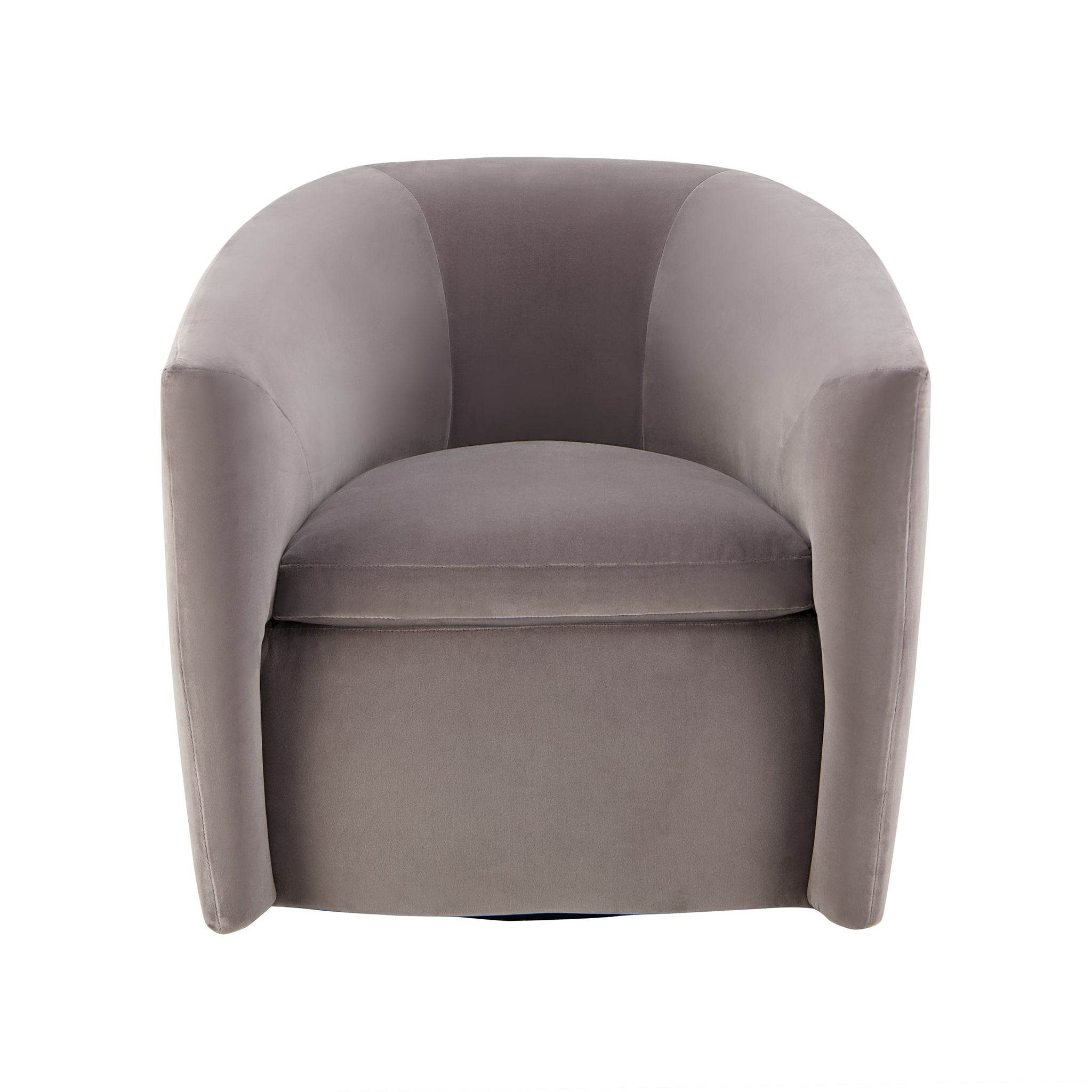 Roma velvet lounge chair in grey. Front view.