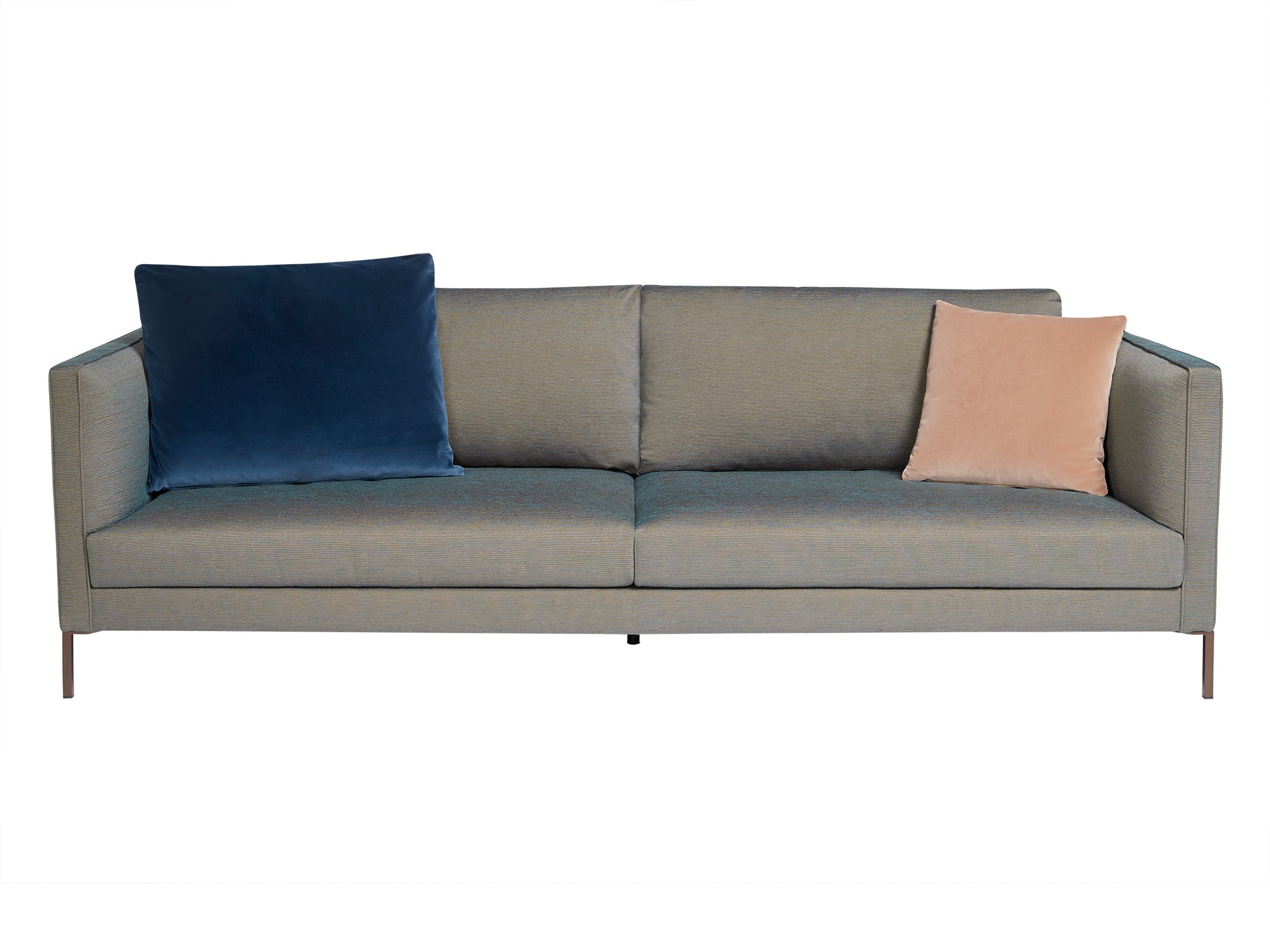 Siena sofa in bronze and blue colour. Front view.
