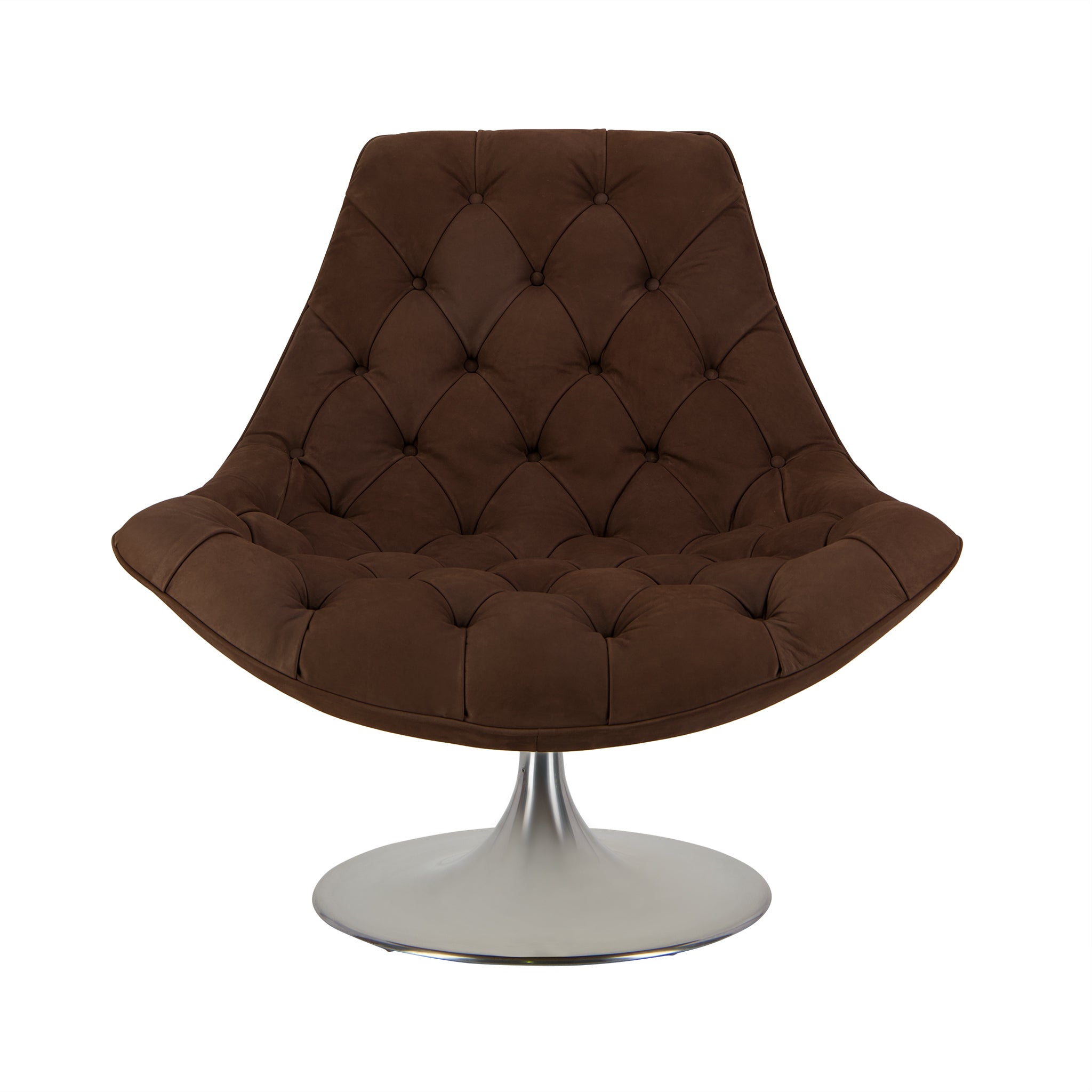 Venezia Kalahari leather swivel lounge chair in brown colour. Front view.