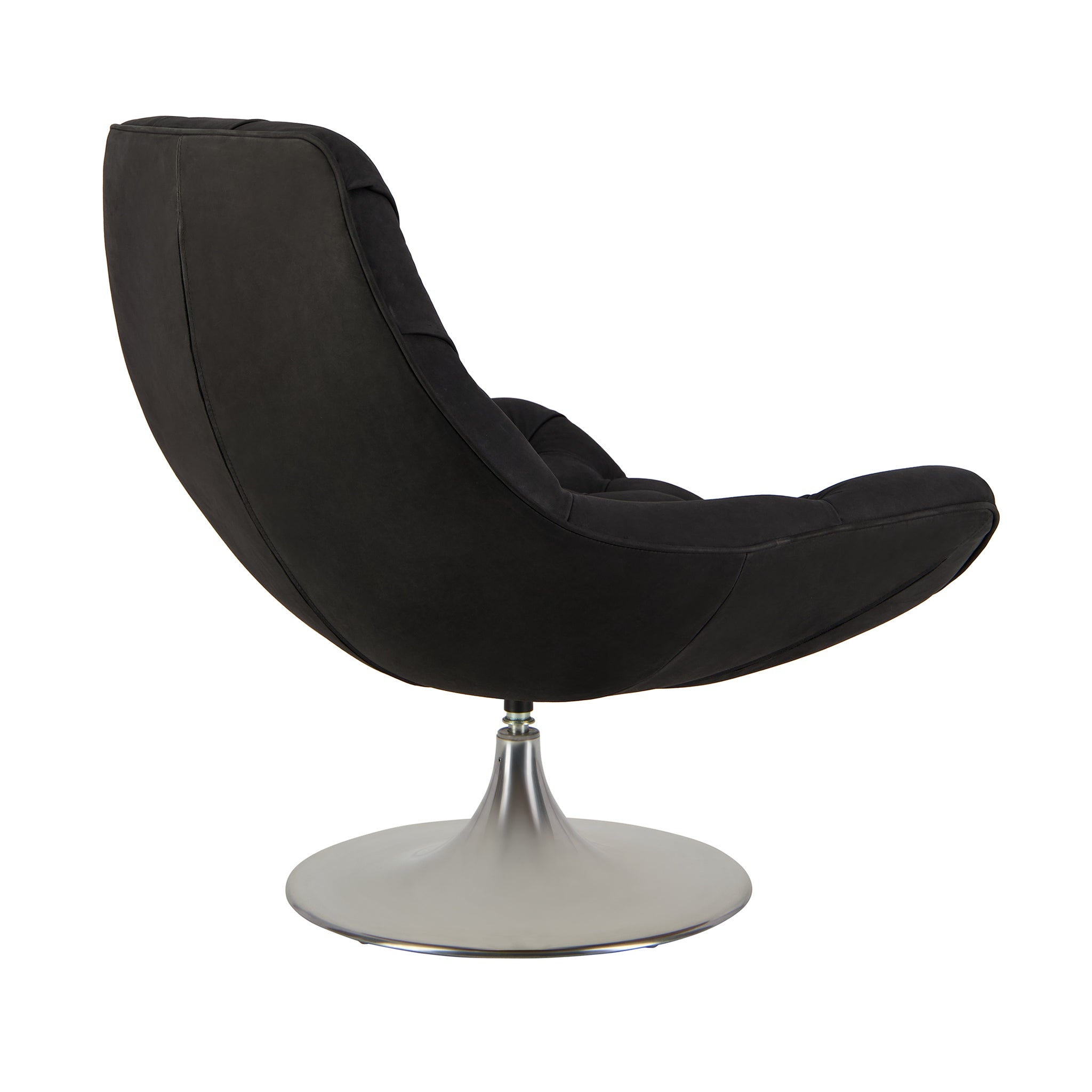 Venezia Kalahari leather swivel lounge chair in black. Rear view.