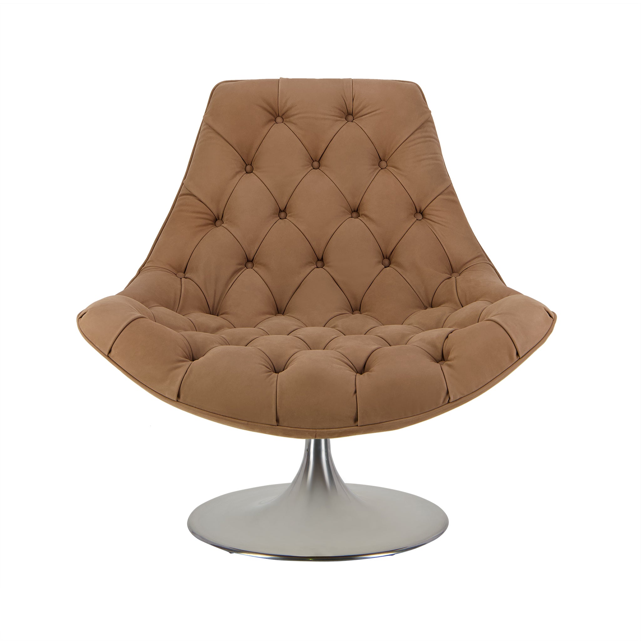 Venezia Kalahari leather swivel lounge chair in milk and coffee colour. Front view.