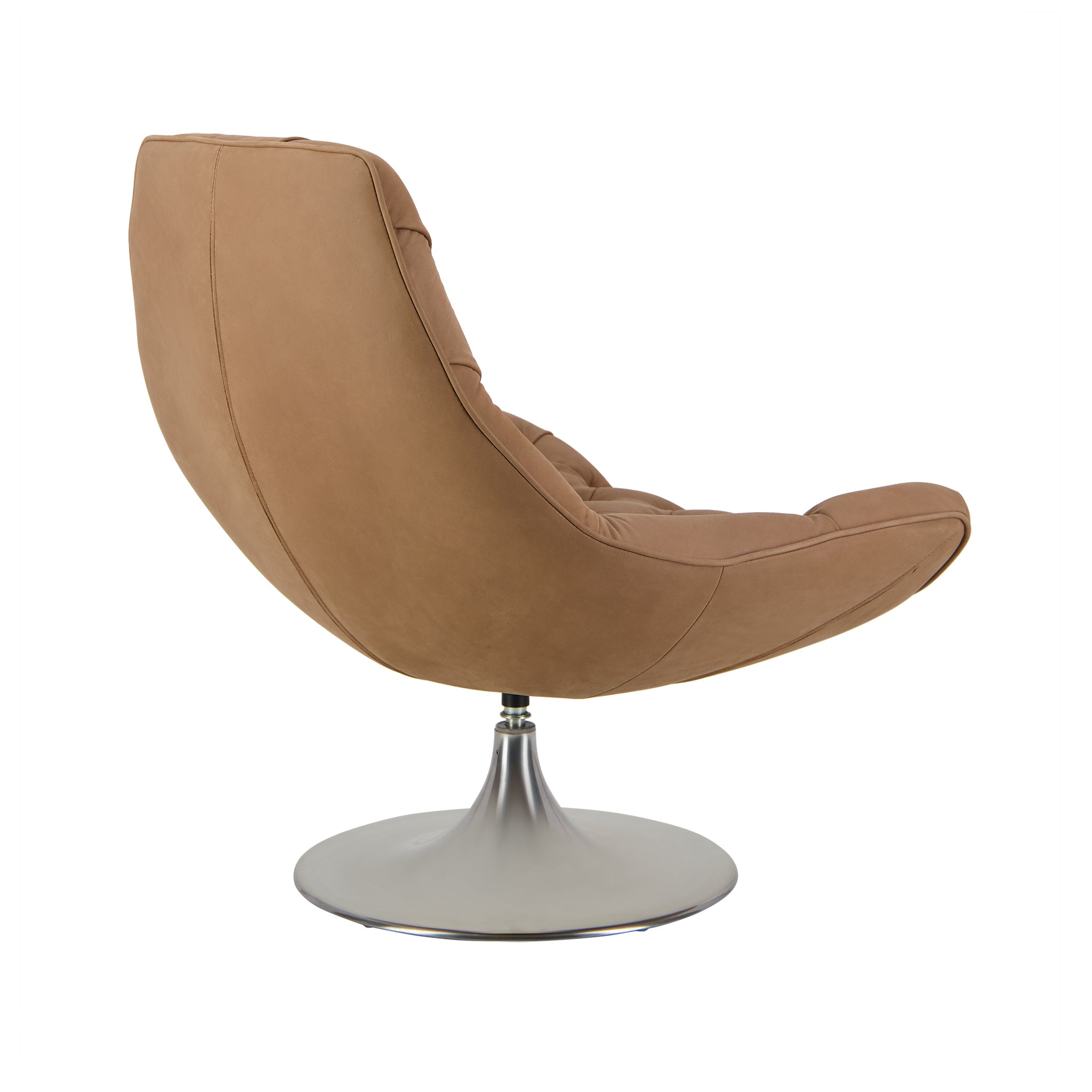 Venezia Kalahari leather swivel lounge chair in milk and coffee colour. Rear view.