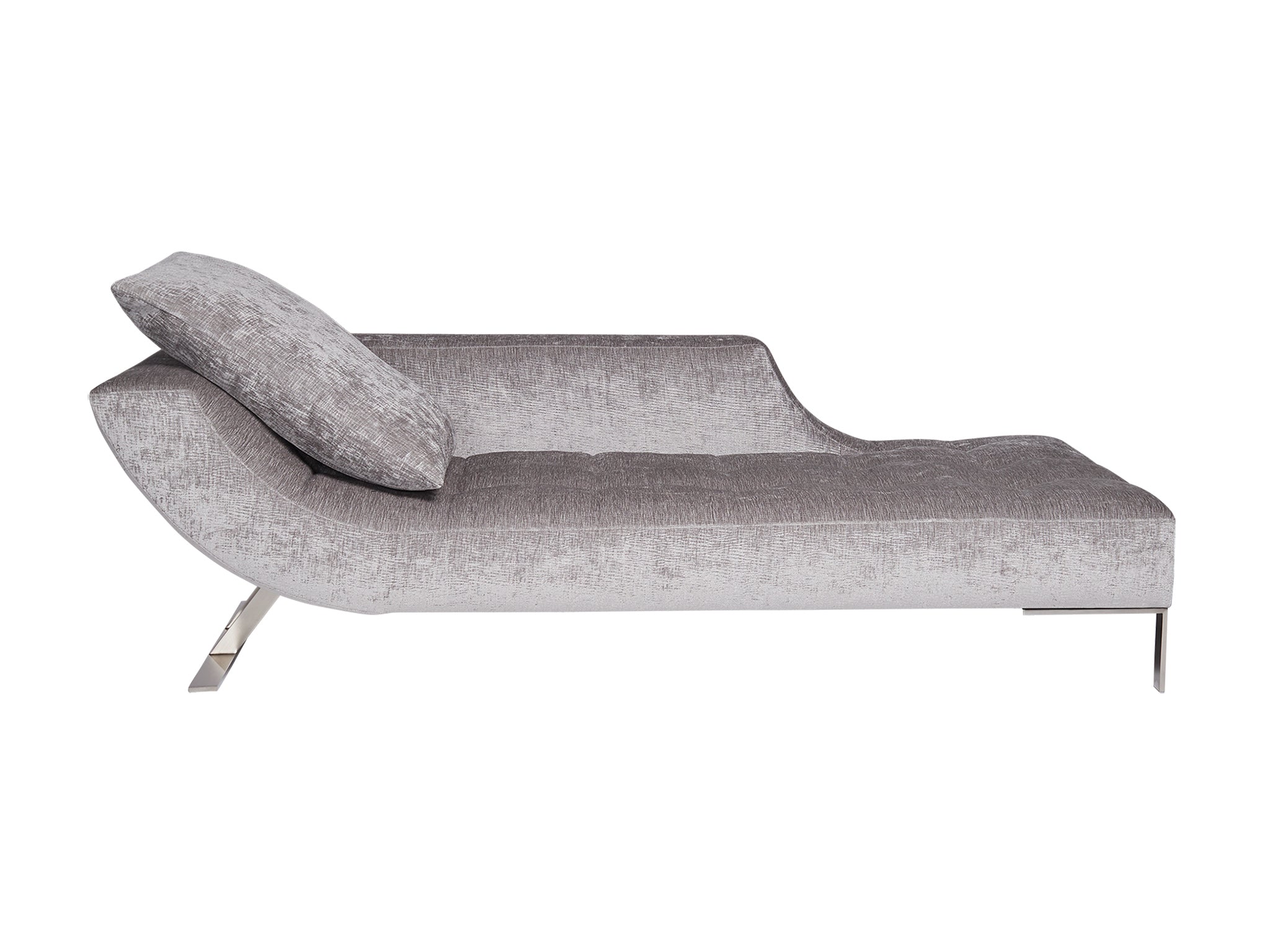 Viceversa chaise longue in a Sicilia metallic grey colour. Side view.